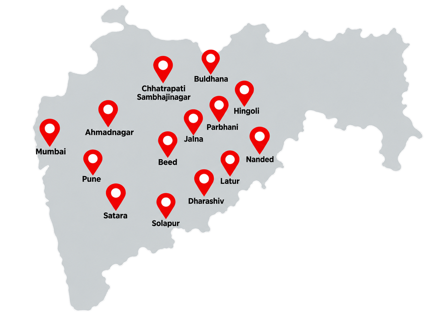 Maharashtra map showing districts reached
